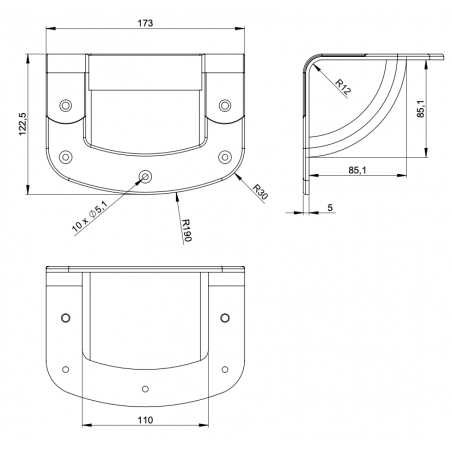 Asa de caja empotrada de acero en carcasa de PVC.