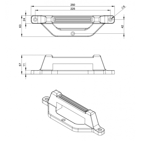 Combinación de asa y pie para maletas, que permite levantar el flightcase desde la base.