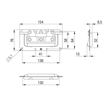 Asa retráctil pequeña con Resorte en la Base Profundidad 8 mm especial para Flight Case