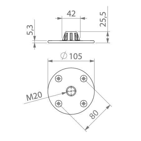 Anclaje para utilizar con barra de extensión con rosca M20 para elevar altavoces