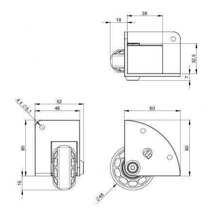 Rueda esquina aluminio interior 48 mm 